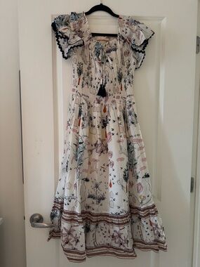 Tory Burch Cream Floral Midi Dress with Multicolor Print